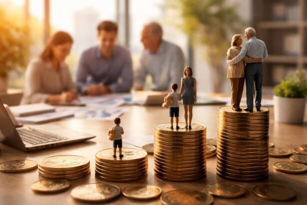 Miniatűr figurák állnak fémtárcsákon, a demográfiai változások szimbólumaként.