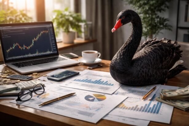 Fekete hattyú a pénzügyi elemzések között, befektetés és kockázat.