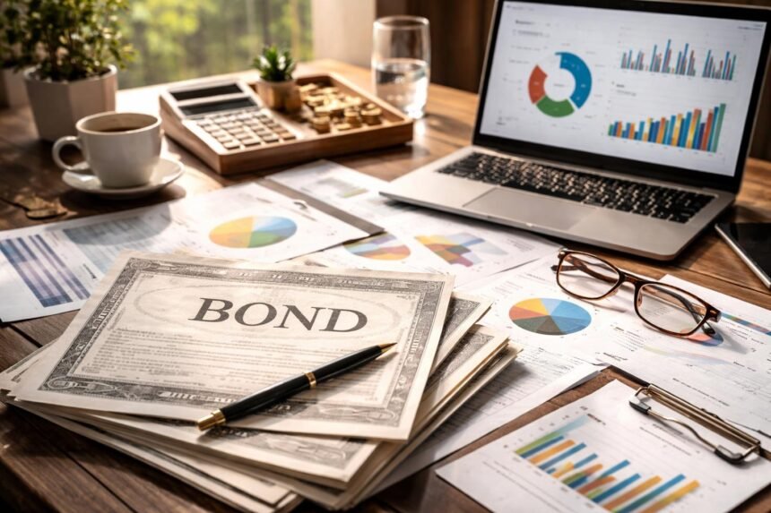 Befektetési kötvények és pénzügyi elemzés asztalon