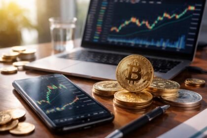 Kriptovaluták és részvénypiac grafikona okostelefonon