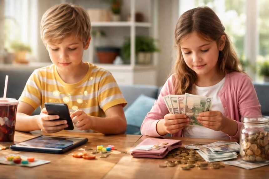 Gyerekek digitális és valós pénz kezelés közben