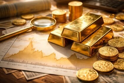 Aranytömbök és érmék pénzügyi grafikonon