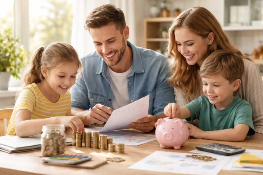 Család pénzügyi tervezést végez gyermekeik jövője érdekében.