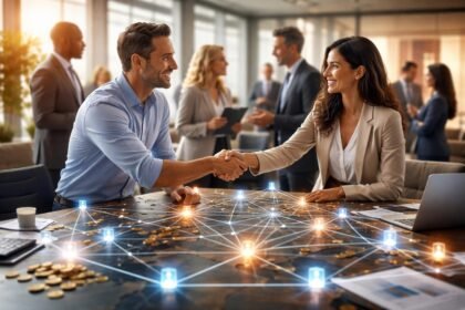 Üzleti találkozó és kapcsolatépítés a hálózati tőke segítségével.