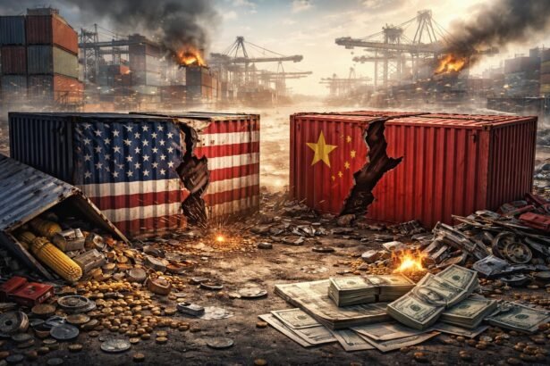 Kereskedelmi háborúk hatása a gazdaságra, amerikai és kínai konténerek.