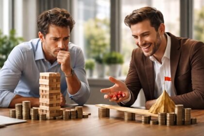 Két férfi befektetéssel kapcsolatos döntéseket fontolgat.