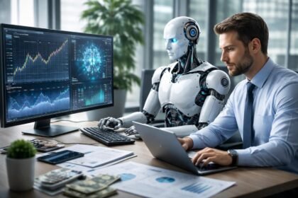 Mesterséges intelligencia pénzügyi környezetben dolgozó szakemberrel