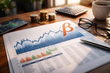 Grafikon és pénzügyi adatok a béta mutatóról, piaci kockázat mérésére.