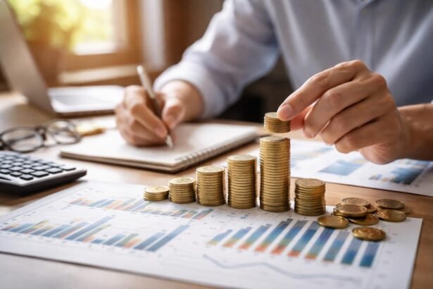 Pénzügyi elemzés és nyereség realizálása grafikonokkal.