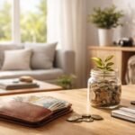 Minimalista pénztárca és megtakarítási jar pénzérmékkel