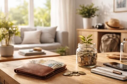 Minimalista pénztárca és megtakarítási jar pénzérmékkel