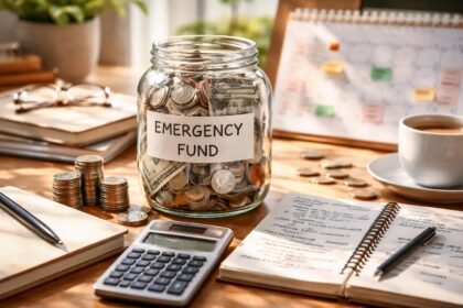 Üres tartalékok és pénzügyi tervezés az asztalon.