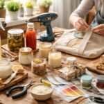 DIY kreatív projektek asztalon, természetes alapanyagokkal és eszközökkel.