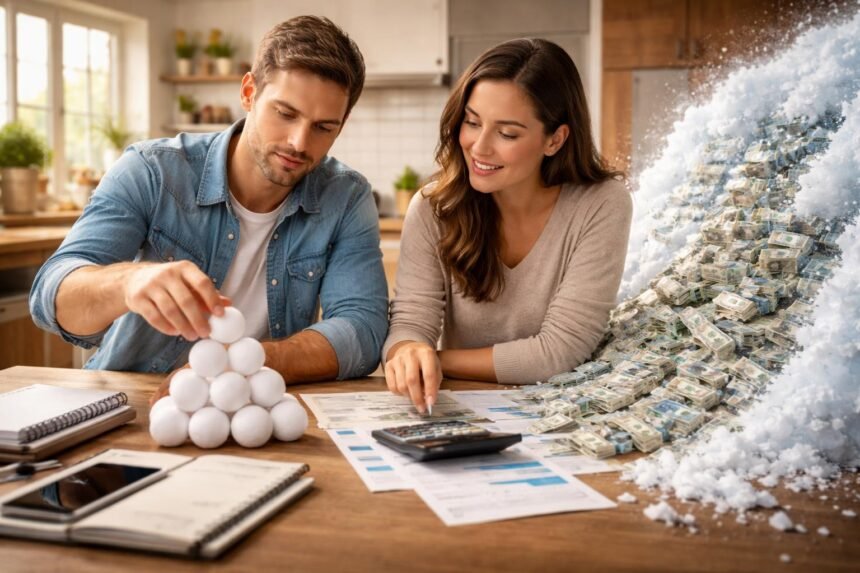 Pár közösen tervez a hitelek visszafizetéséről, hólabdával és lavinával.