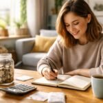 Nő, aki költségvetést tervez egy no-spend hónap során.
