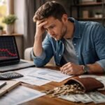 Stresszes befektető pénzügyi statisztikákkal